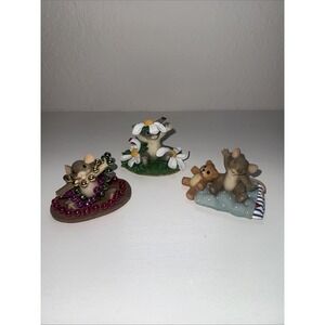 Charming tails figurines lot Of 3, Mouse Sleepy Head, Mardi Gras, Spring Bonnet